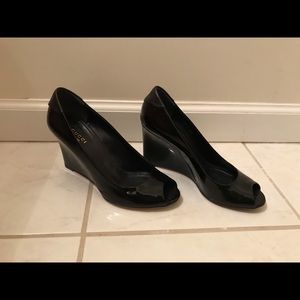 Gucci Black Patent Leather Wedges